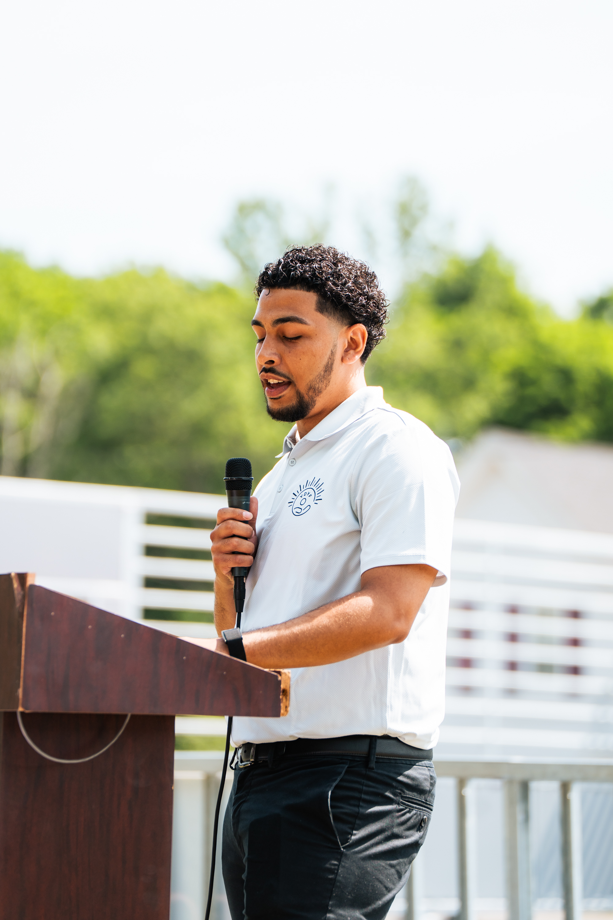Felipe speaking at the Brockton Mini-Pitch opening ceremony