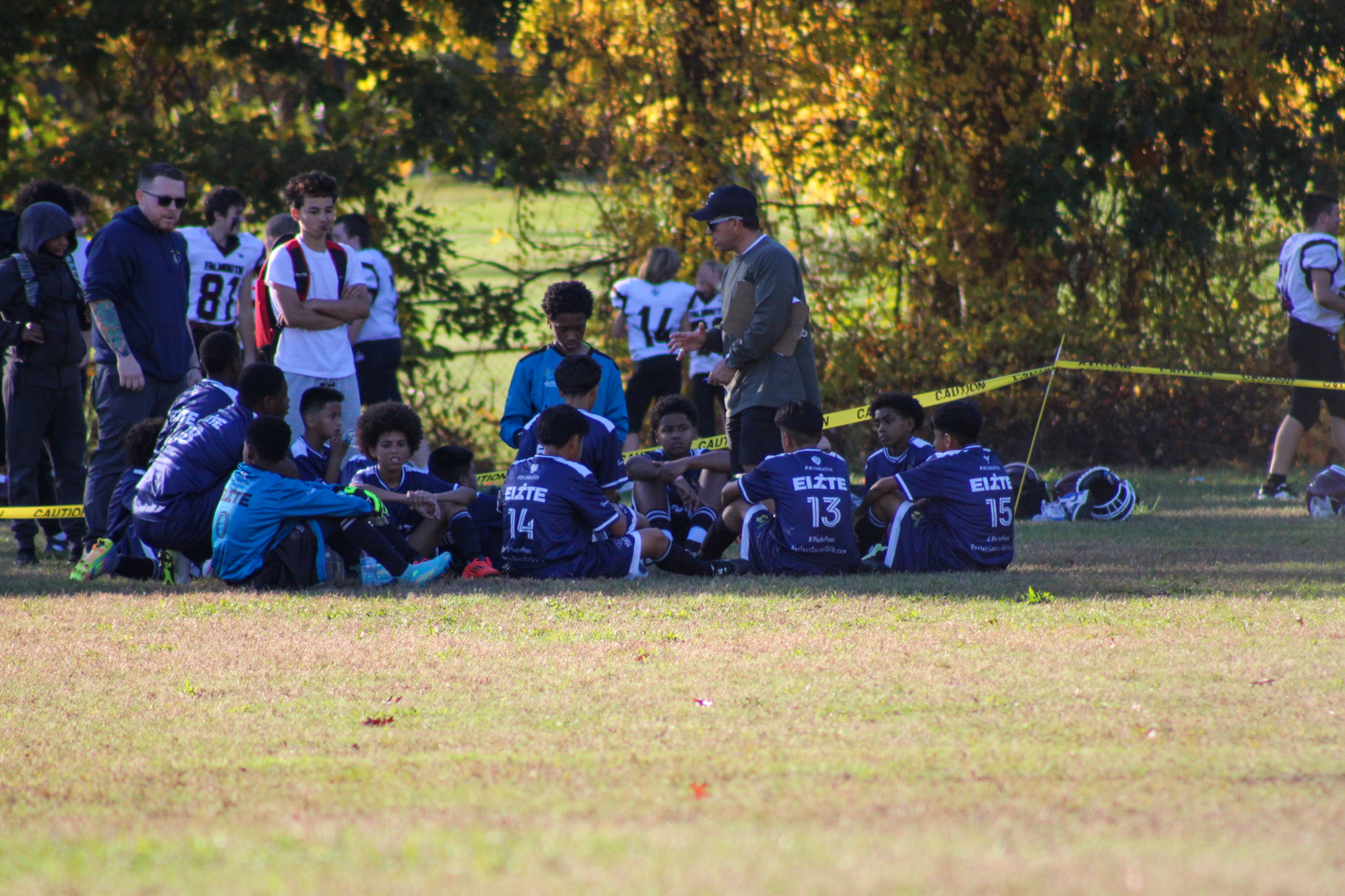Team huddle with coach
